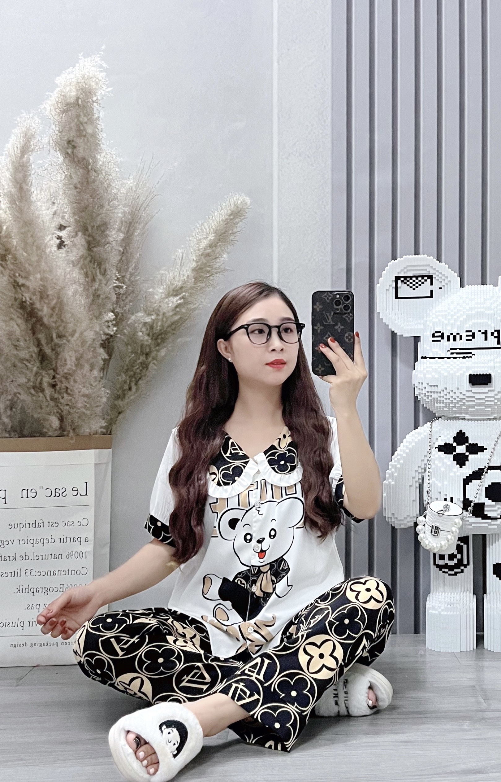 Đồ bộ nữ mặc nhà pijama tiểu thư cổ bèo 5D chất liệu lụa mango cao cấp tay ngắn quần dài GIA MỸ A78
