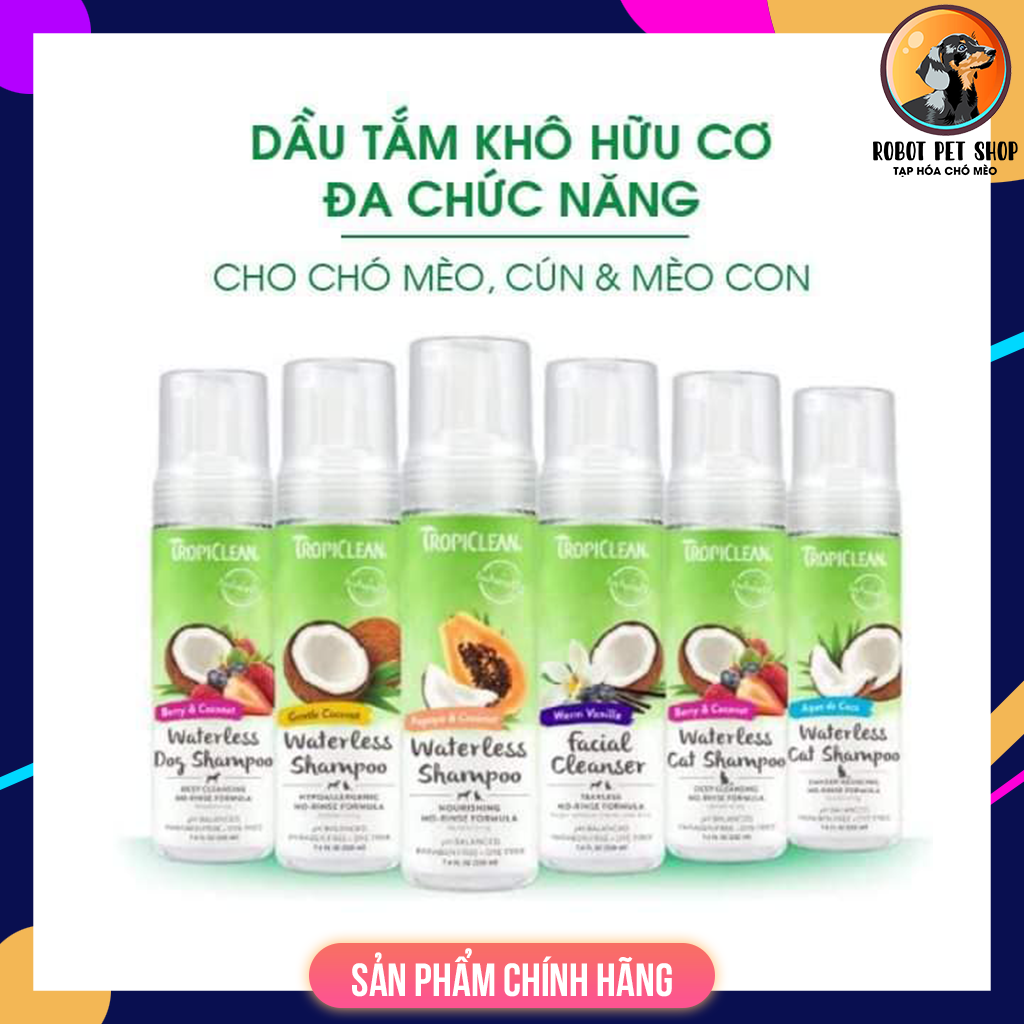 Dầu tắm khô organic cho chó mèo - tropiclean organic