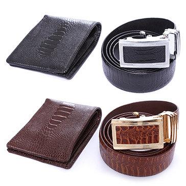 COMBO ( DÂY LƯNG + VÍ DA ) VÂN CÁ SẤU - Thắt lưng/ Dây nịt nam khoá tự động da dập vân cá sấu cao cấp - Tặng kèm ví vân cá sấu ( nâu - đen )