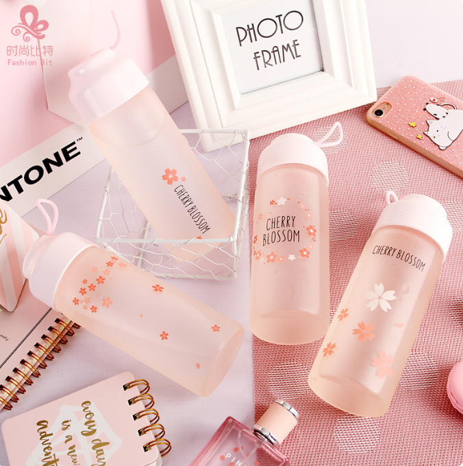 Bình nước thủy tinh mờ hoạ tiết mờ (nhiều màu) - [ bình đựng nước, bình giữ nhiệt, bình nước học sinh, bình nước kute, binh nuoc]