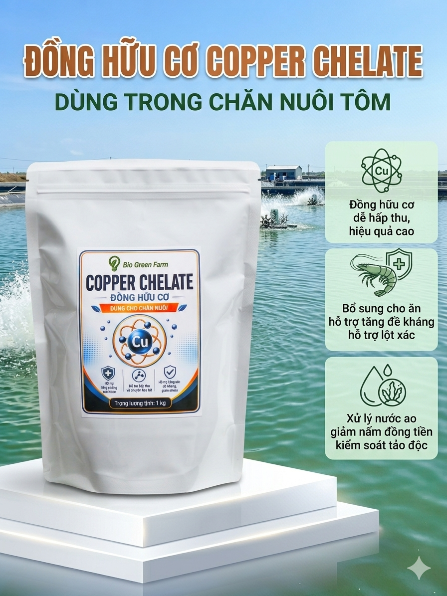Đồng hữu cơ COPPER CHELATE 1kg bổ sung thức ăn chăn nuôi và xử lý nấm đồng tiền ao nuôi tôm cá