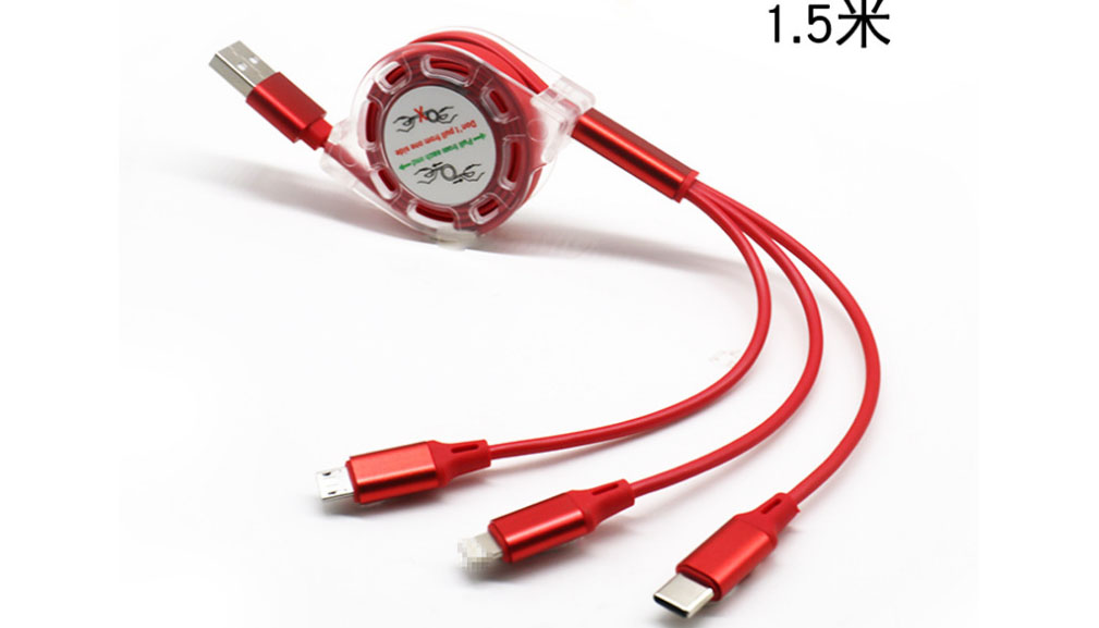 Cáp xạc 3 đầu đa năng 1.5m cho Iphone-Ipad-Oppo-Samsung/Cáp xạc 3 cổng dây rút tiện gọn 1.5m