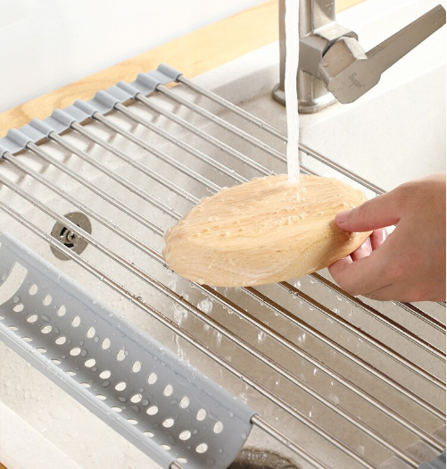 Kệ chén xếp gọn để bồn rửa chén, Giá làm khô đĩa cuộn lên bằng thép không gỉ có thể gập lại trên giá đỡ bồn rửa Ngăn nước nhà bếp