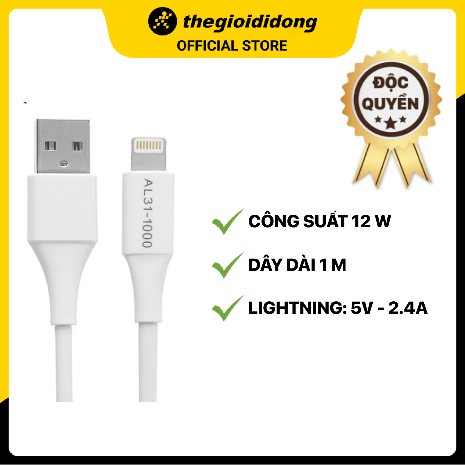 Cáp lightning 1m xmobile al31-1000 trắng hàng like new đẹp mới 98-99% chính hãng 100% bảo hành 12 tháng