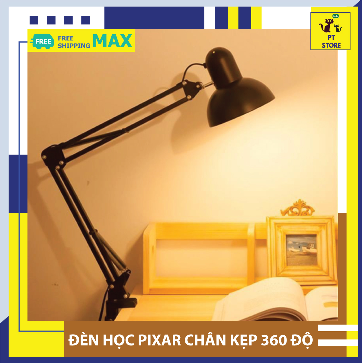 Đèn Học Chống Cận, Đèn Đọc Sách, Đèn Làm Việc Để Bàn Pixar Ánh Sáng Ấm Chống Chói Mắt Lóa Mắt Bảo Vệ Mắt Chiều Cao Thay Đổi Linh Hoạt-[Chân Kẹp] PT Store