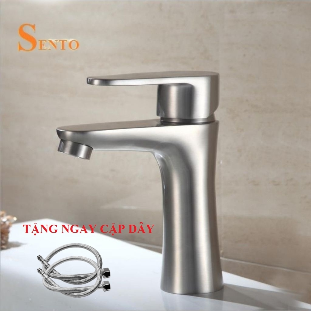 Vòi Rửa Mặt Lavabo 2 Chiều Nóng Lạnh Inox 304 SENTO Tặng Cặp Dây Cấp Nước Inox