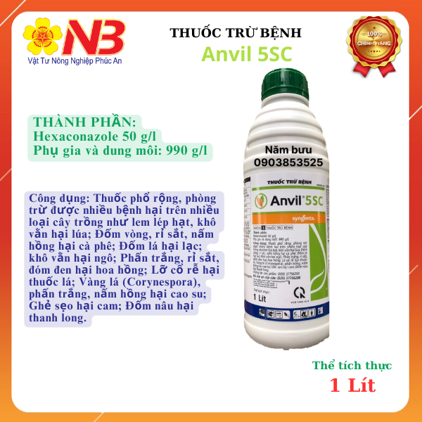 Thuốc trừ bệnh Anvil 5SC- 1 Lit - Syngenta (hexaconazole 50g/l) Trừ nấm bệnh, thán thư, cháy lá, đạo ôn- VTNN Năm Bưu