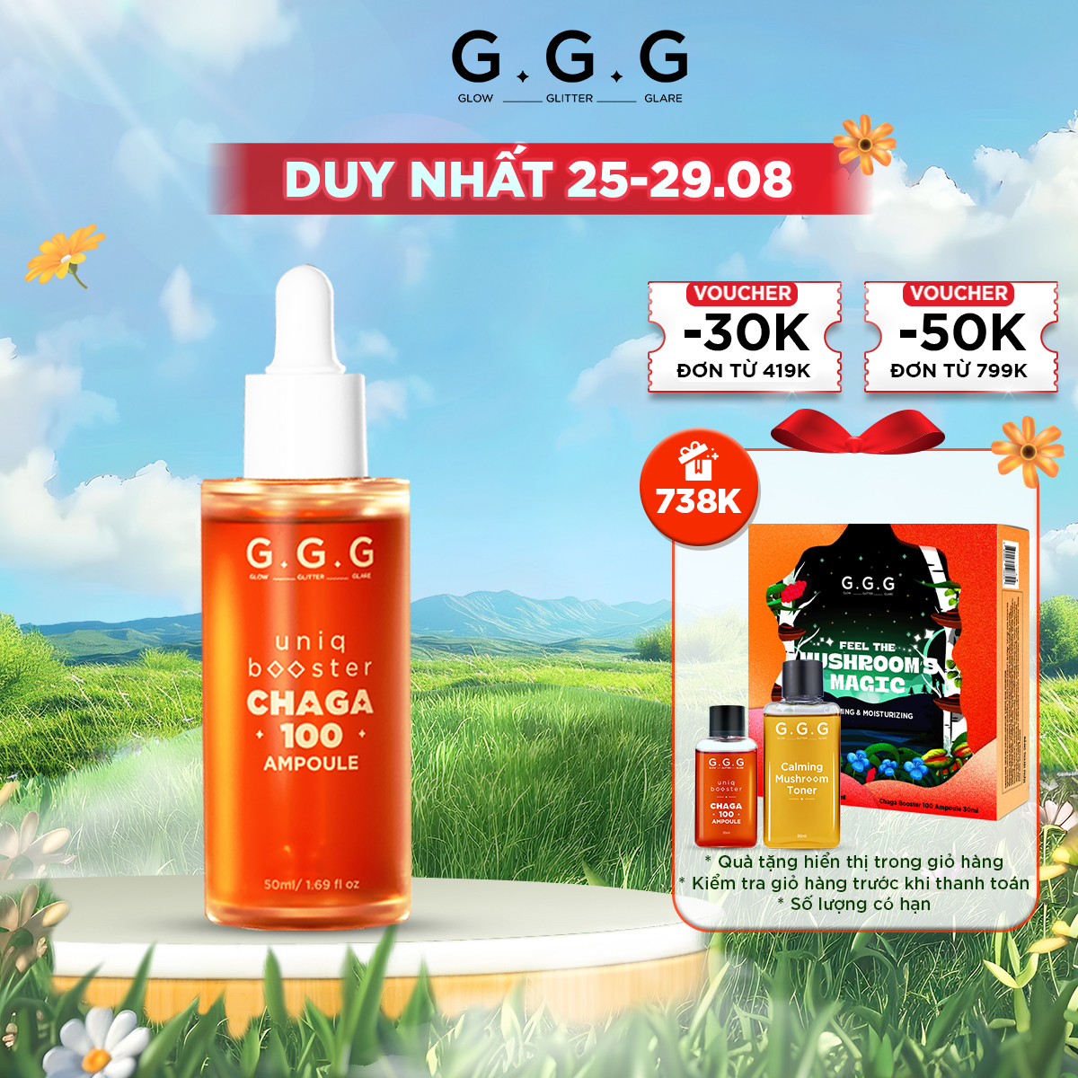 Booster Nấm Chaga serum cấp ẩm chuyên sâu làm dịu & phục hồi da tức thì G.G.G Booster Chaga 50ml