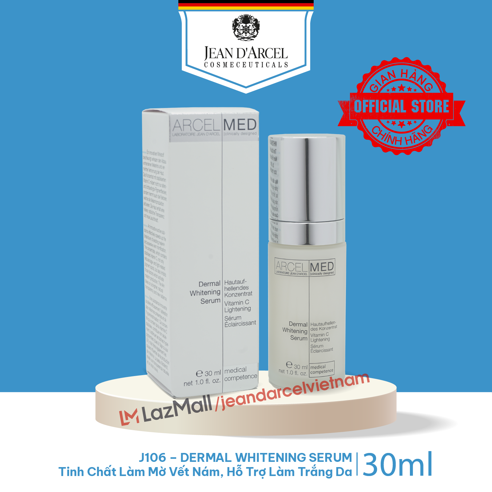 J106 Tinh chất làm mờ vết nám, hỗ trợ làm trắng da - Dermal Whitening Serum 30ml - Jean d'Arcel