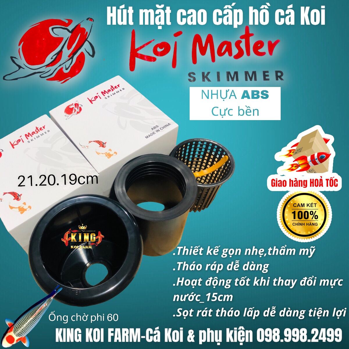 Hút mặt hồ cá koi cao cấp koi master skimmer s-180/60mm