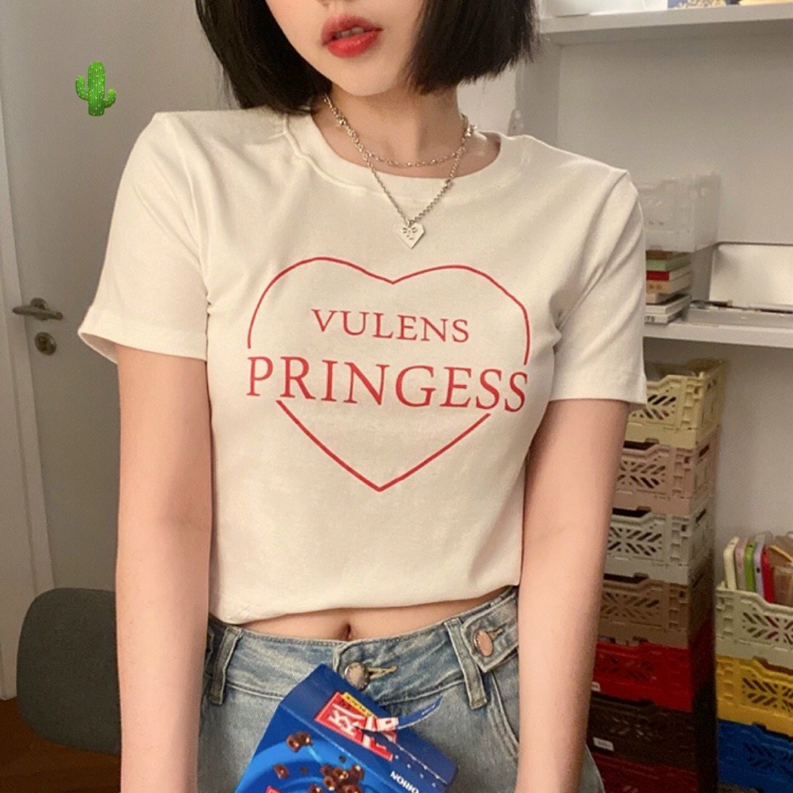 Áo croptop họa tiết tim cin chữ siêu cute chất borip xịn đẹp