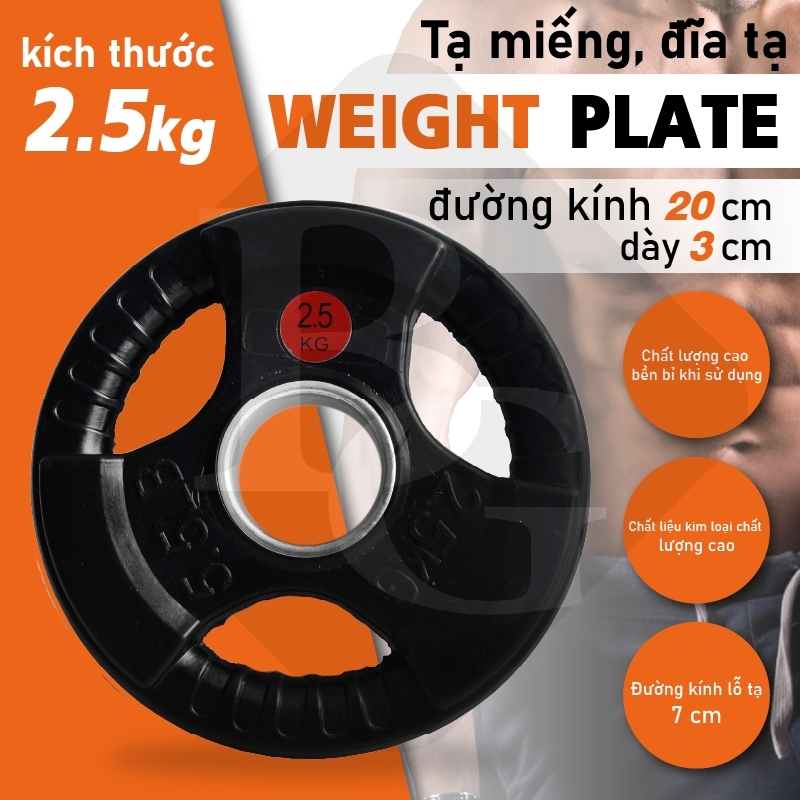 BG Tạ miếng cao cấp bọc cao su non Thái Lan  (50mm) weight ptale 2,5kg  Tạ tay tác động nhiều lên cơ tay và cơ bụng giúp đốt cháy lượng mỡ thừa