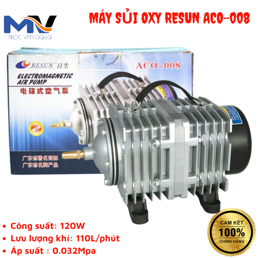 MÁY SỦI OXY HỒ CÁ, HỒ THỦY SẢN RESUN ACO-008 (120W - 110L/Phút) GỒM 24M DÂY OXY VÀ 12 CỤC SỦI | CỬA HÀNG CÁ CẢNH VÀ THIẾT BỊ LỌC NƯỚC HỒ CÁ MỘC VINH AQUA