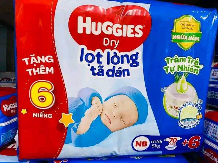 Tã dán huggies sơ sinh nb 70+6 cho bé sơ sinh dưới 5kg