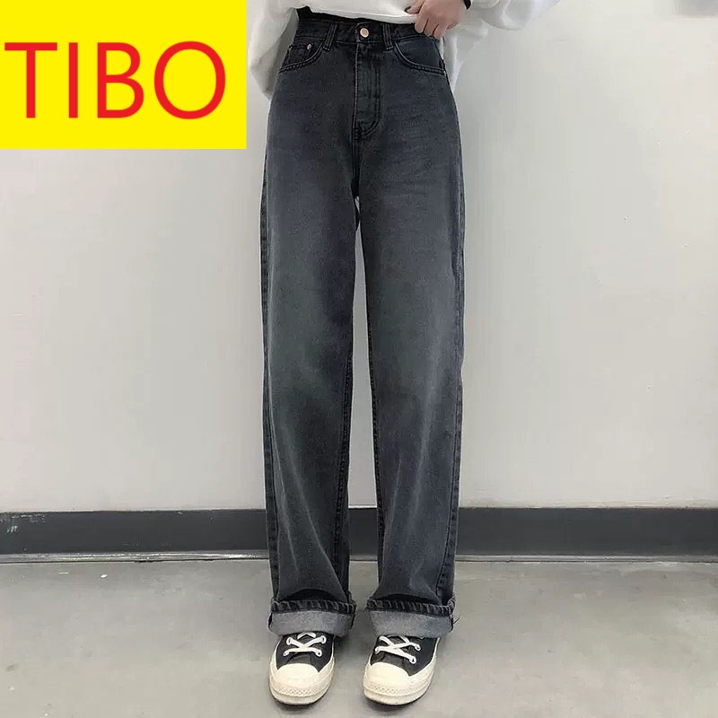 [ FREESHIP ] QUẦN JEAN ỐNG RỘNG MÀU XÁM ĐEN LƯNG CAO LAI CUỐN CÓ CẠP CHỈNH CAO CẤP TIBO HOT TREND