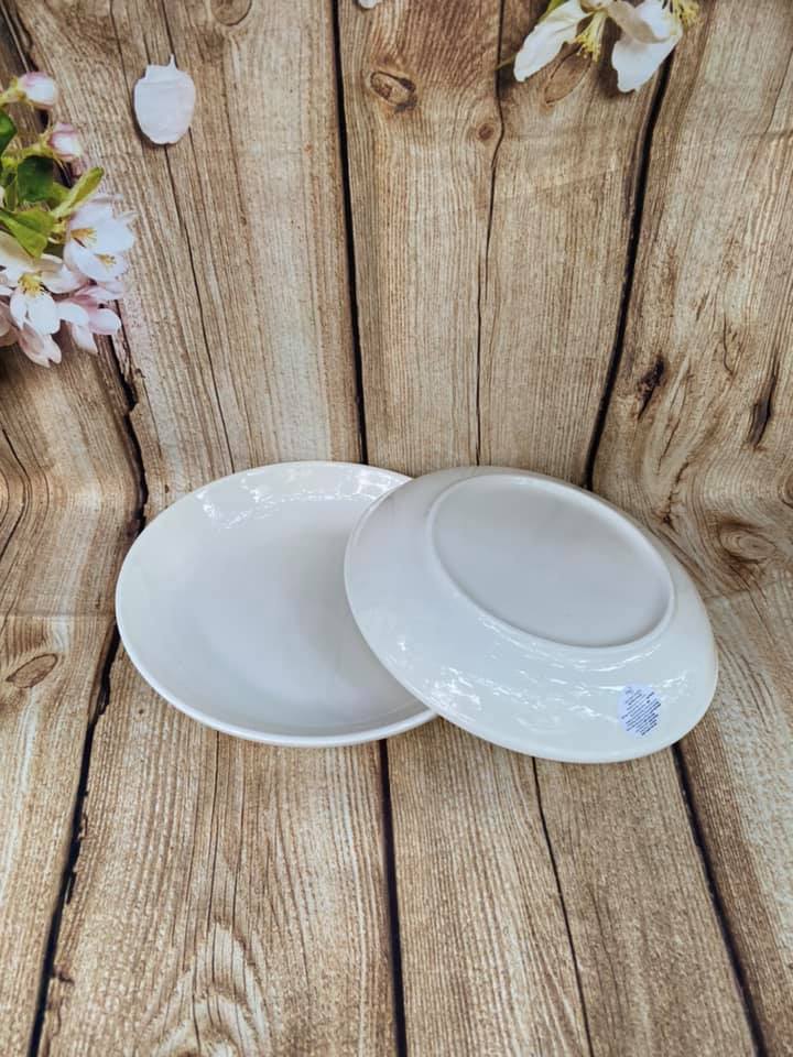 Bộ 2 Dĩa Sứ Trắng Cạn Lòng Cao Cấp 7in - ĐK 18cm hkm Unilever