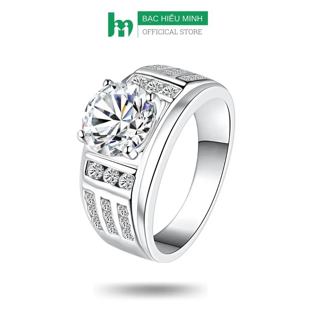 Nhẫn nam bạc 925 cao cấp đính đá nhân tạo bạc hiểu minh na566 bảo hành vĩnh viễn