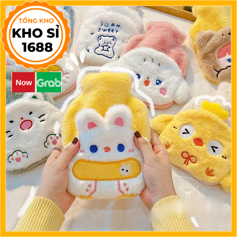 Túi sưởi chất liệu vải nhung mềm mại túi chườm đau bụng kinh họa tiết hoạt hình đáng yêu E1188