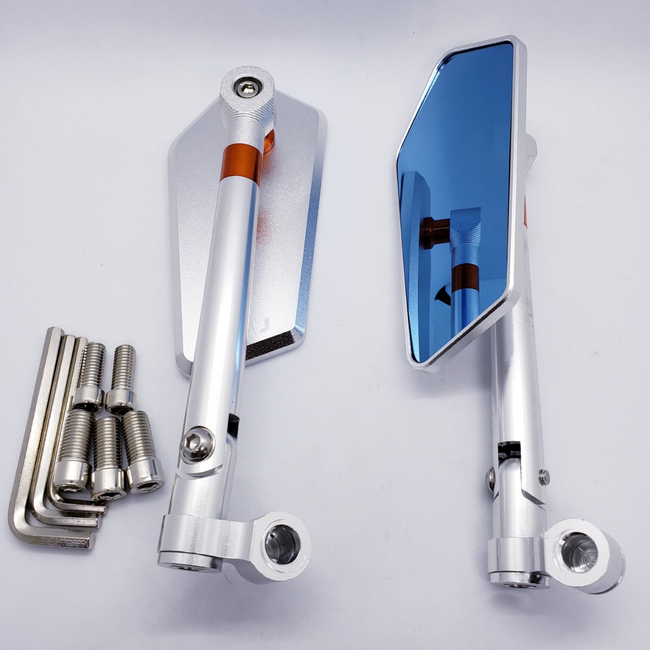 [1 ĐÔI] Gương kính chiếu hậu xe máy rizoma 5 cạnh xéo xe sh, vario, exciter..., mẫu nhôm nguyên khối CNC cao cấp, màu bạc, KING OF RACING