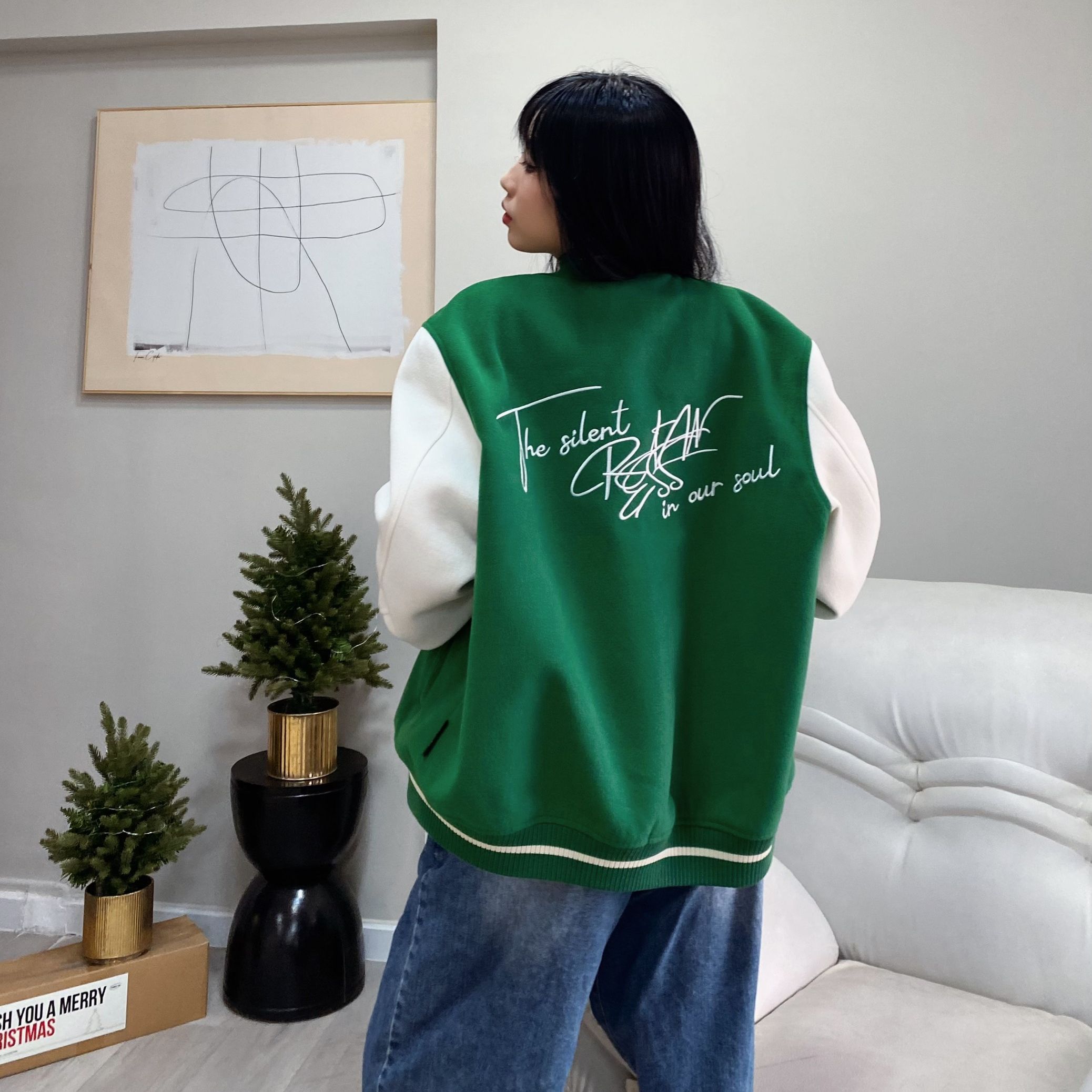 Áo khoác nam nữ form unisex 2 lớp - cz varsity/ màu xanh/ green