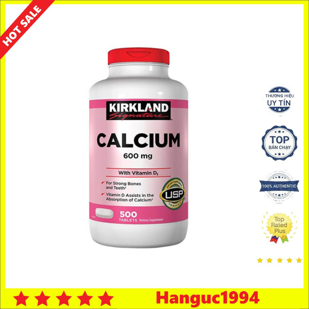 Viên Uống Kirkland Calcium 600 mg + D3 Bổ Sung Canxi Chắc Khỏe Xương 500V