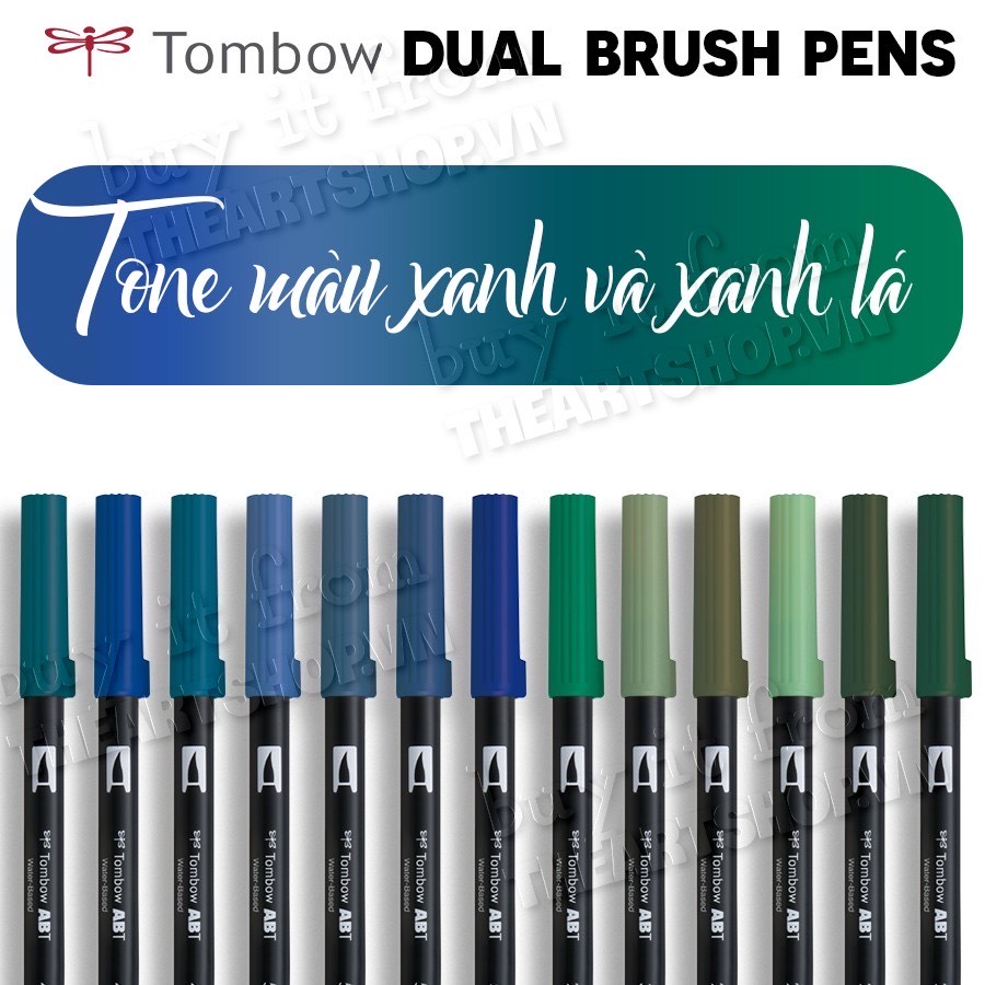 [THEARTSHOP] Bút cọ TOMBOW ABT dual brush pens - tone màu Xanh và Xanh lá