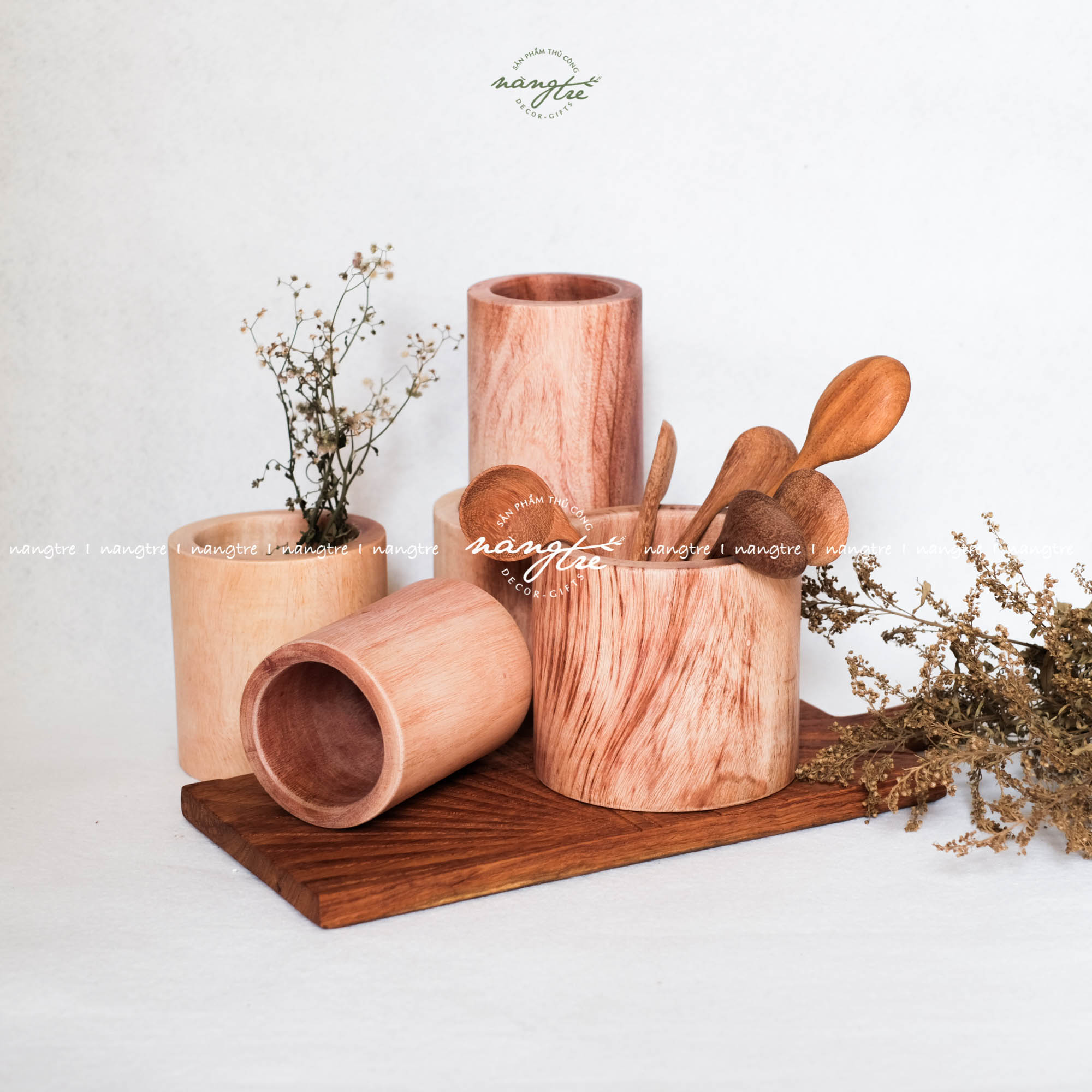 Lọ hoa bằng gỗ _ Lọ gỗ đựng bút trang trí