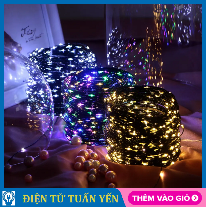 Dây đèn led trang trí cành nguyệt quế đen dài 6M-20M-50M 220V ánh sáng vàng nắng/đủ màu chớp nháy