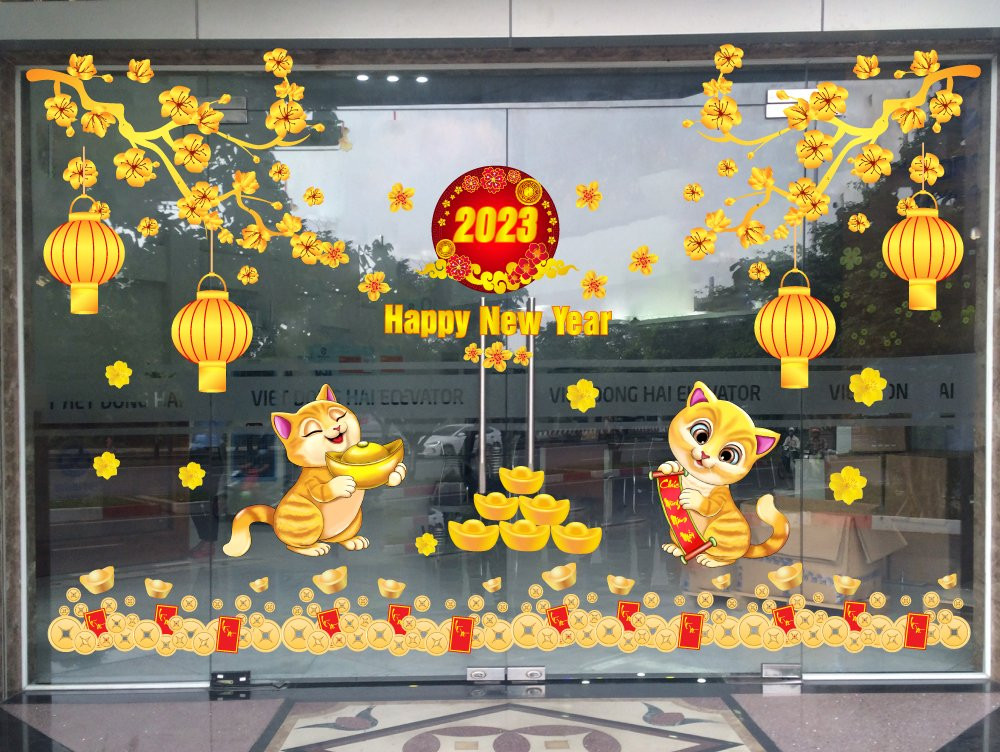 Decal Tết 2023 dán tường dán cửa kính Nghệ Thuật Việt 2 mặt sẵn keo _Kho Trang Trí Nhà Cửa