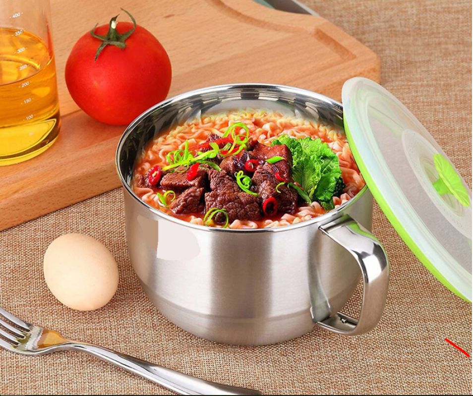 Ly mì dạng tô có khoen treo inox 1200ml , Ca ăn nấu mì có nắp đậy cao cấp siêu bền