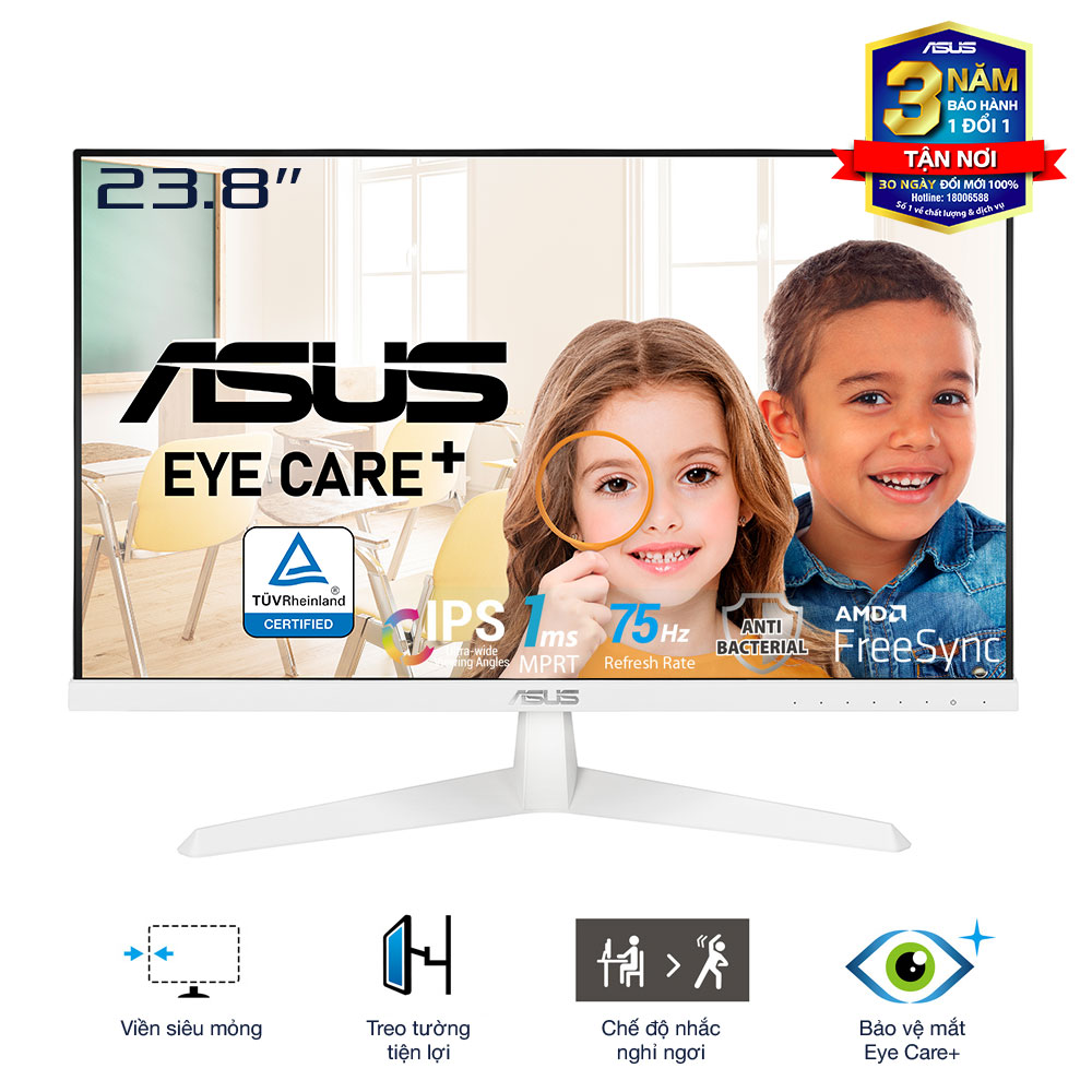 Màn Hình Bảo Vệ Mắt ASUS VY249HE-W 23.8" IPS 75Hz Full HD Viền Mỏng Bảo Vệ Mắt Eye Care Plus