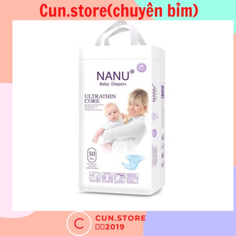 Bỉm dán , tã dán nanu 2 bịch 100 miếng size s100/m100