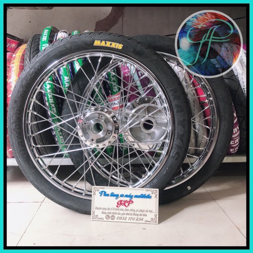 [HCM]Bánh căm Sirius Ex2010 full vỏ ruột Maxxis 60/60  trước 1.2 sau 1.4 J17 căm đùm mạ Crom