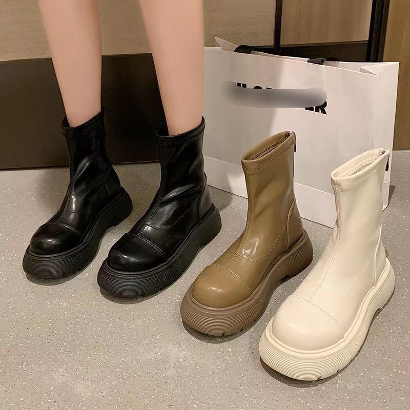 Giày bốt đế cao,boots da mềm khóa kéo