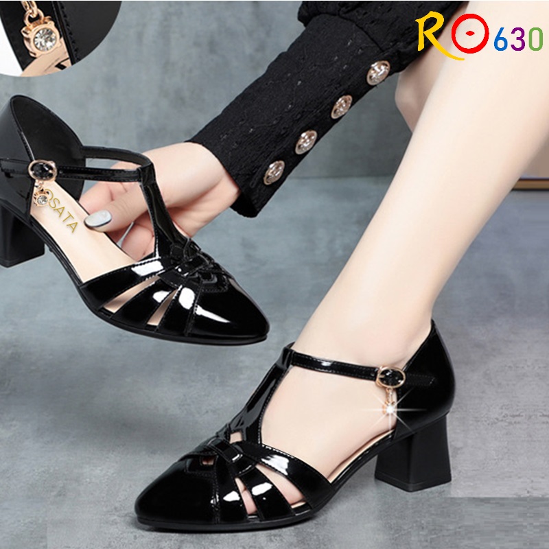 Giày cao gót nữ rosata cao 5 phân mẫu ro630 màu đen và màu kem