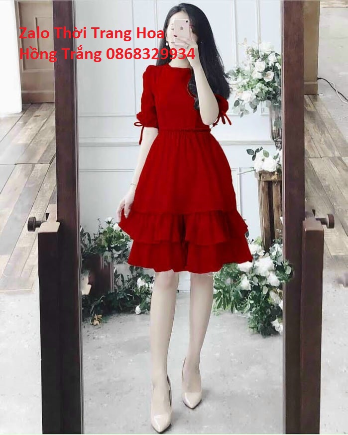 Đầm Xếp Ly Cổ 3 Tầng Thời Trang Cao Cấp Hoa Hồng Trắng PLN 17