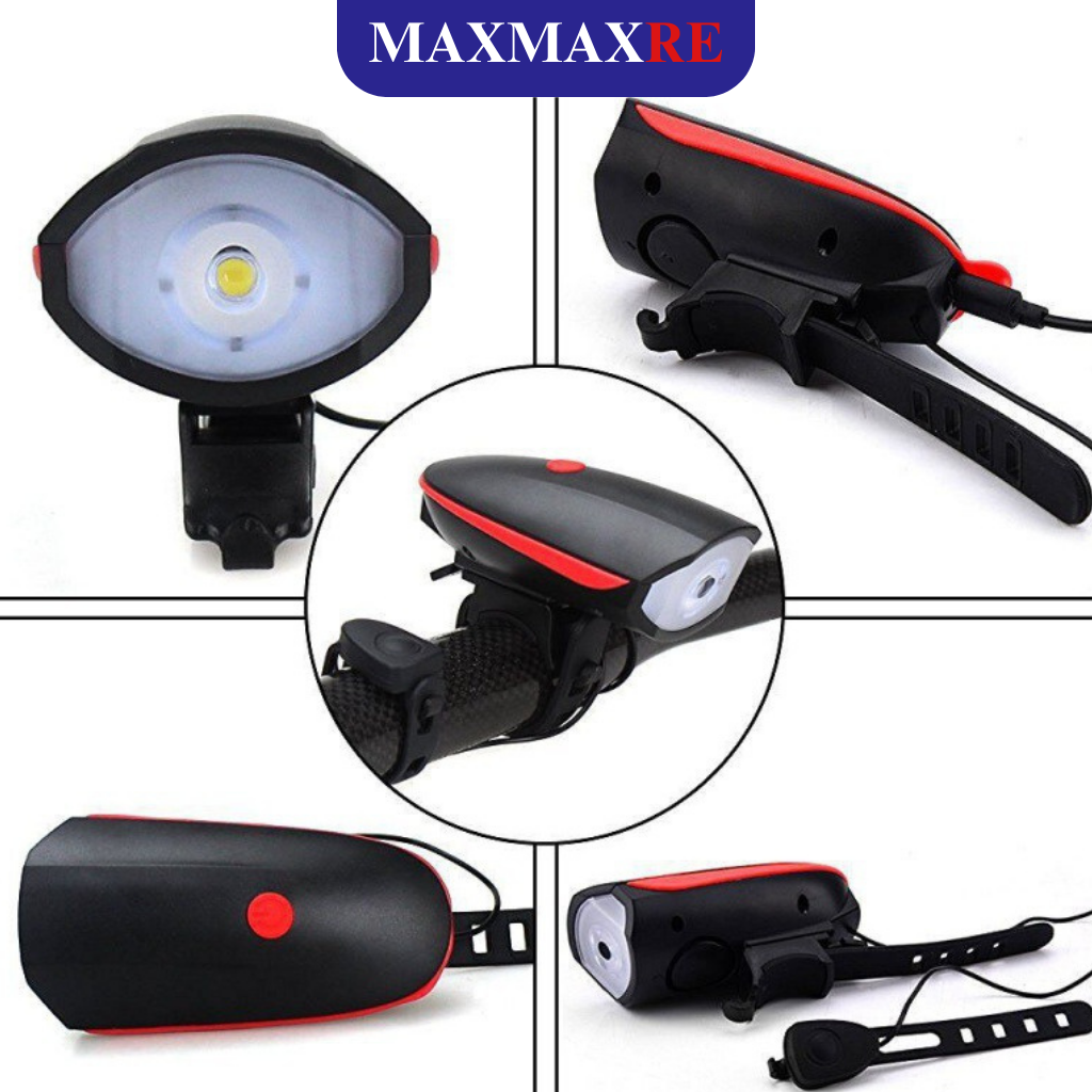 Đèn xe đạp thể thao siêu sáng còi to chống nước, đèn led xe đạp 3 chế độ tặng kèm dây sạc USB