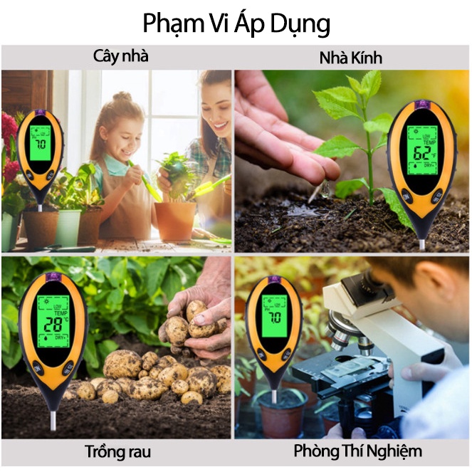 Bút đo ph '4in1' - cường độ ánh sáng, nhiệt độ, độ ẩm, ph đất - nước