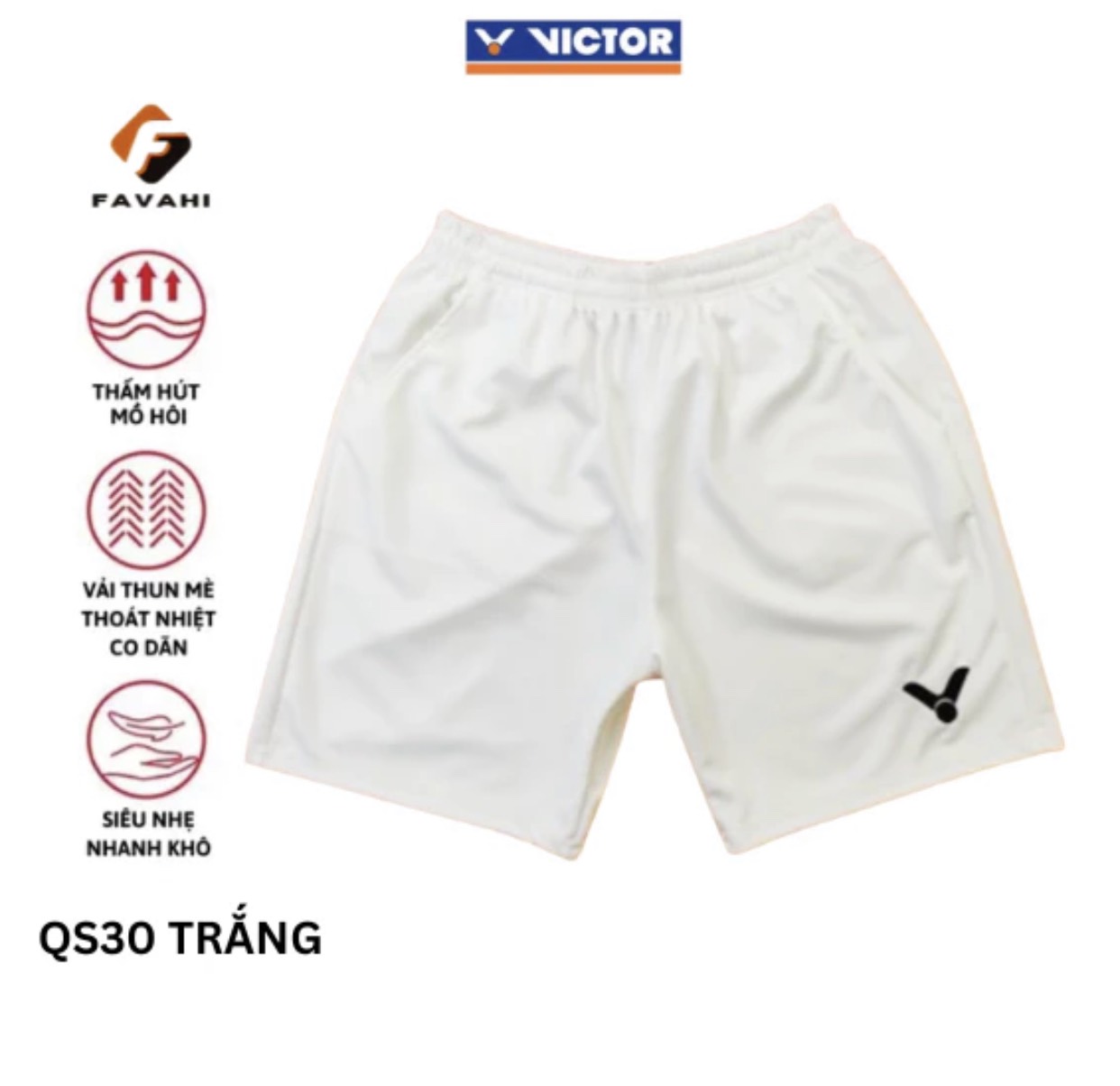 Quần short Victor mã QS30 màu trắng thi đấu và tập luyện cầu lông chuyên