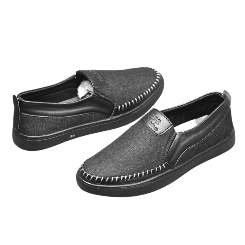 [HCM]Giày lười nam vải bố màu đen đế đen size 38 đến 43 đã khâu đế chắc chắn