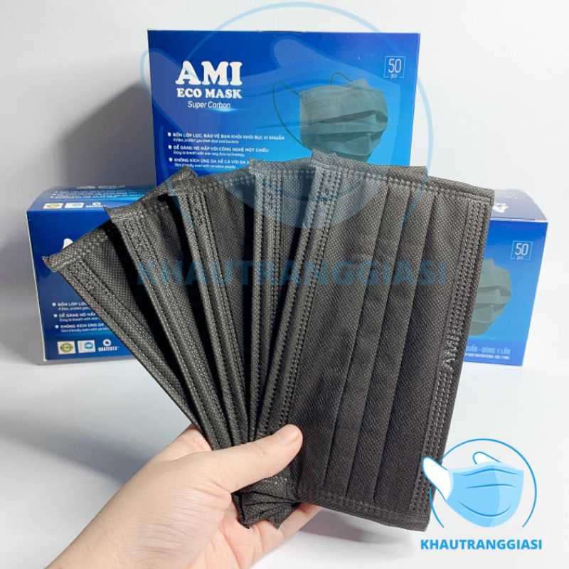 Khẩu trang Ami 4 lớp màu đen hộp 50 cái