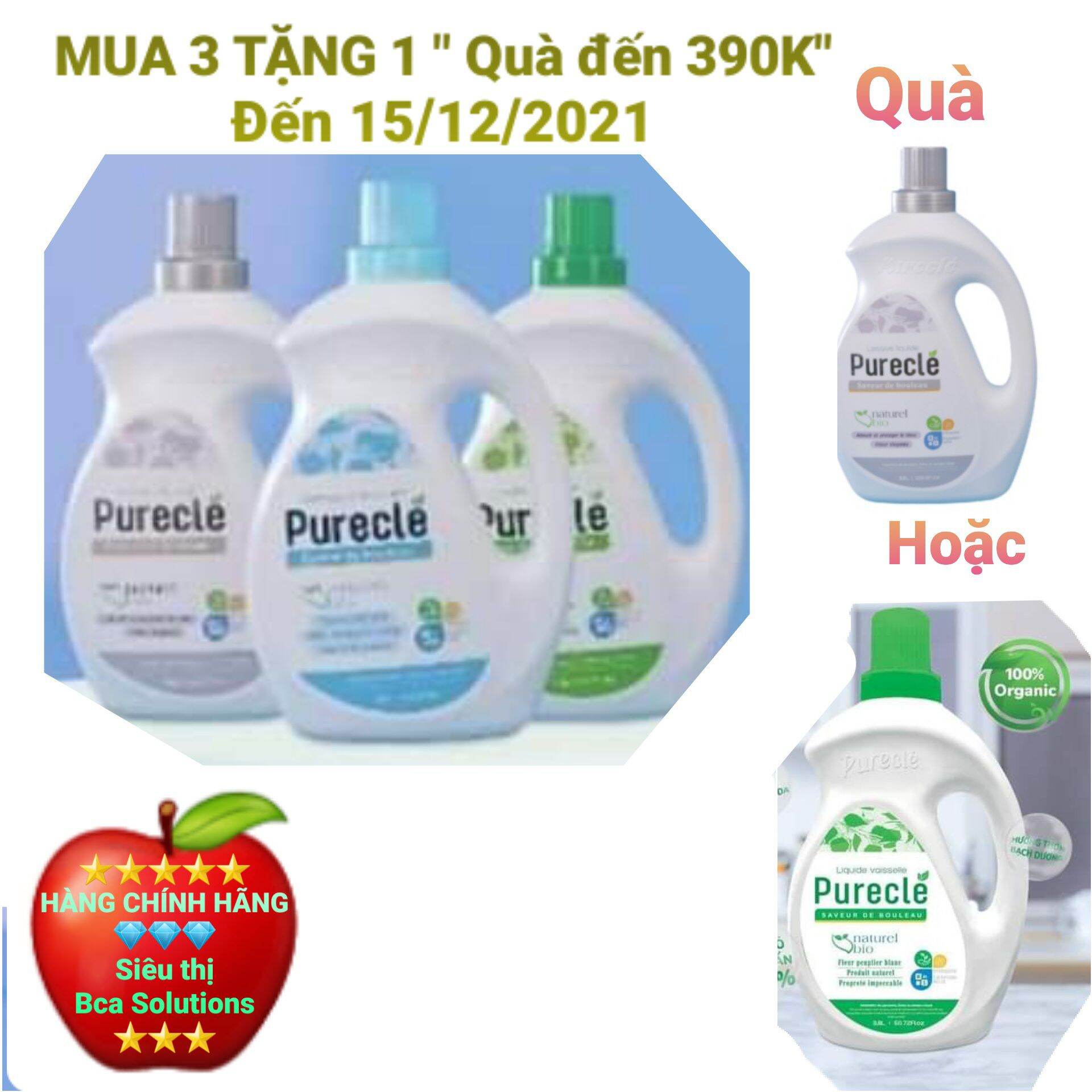 3 can: Nước giặt xả + Nước rửa chén + Nước lau sàn nhà) Organic Purecle, tiêu chuẩn EU, An toàn 100% cho cuộc sống