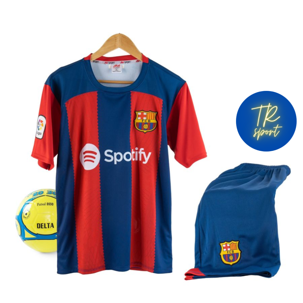 Bộ Quần Áo Bóng Đá CLB Messi Barcelona Xanh Đỏ - Đồ Đá Banh 2023 2024 - Thun Lạnh Cao Cấp, Không Nhăn, Không Xù Lông