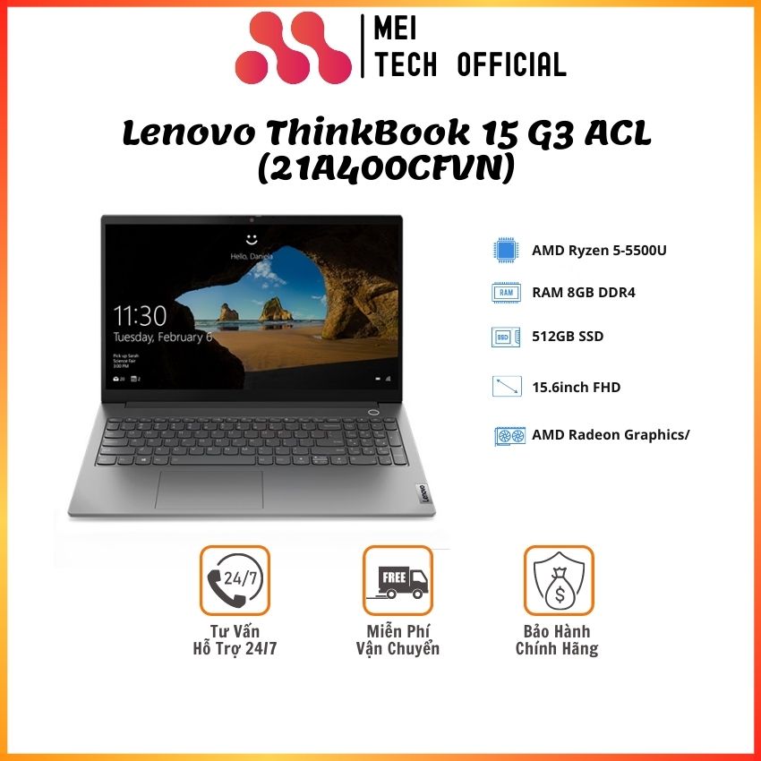 Laptop lenovo thinkbook 15 g3 acl / xám/ amd ryzen 5-5500u / ram 8gb/ 512gb ssd/ amd radeon graphics/ 15.6inch fhd/ 3cell/ win 11/ 2yrs - mei28 -bảo hành 24 tháng
