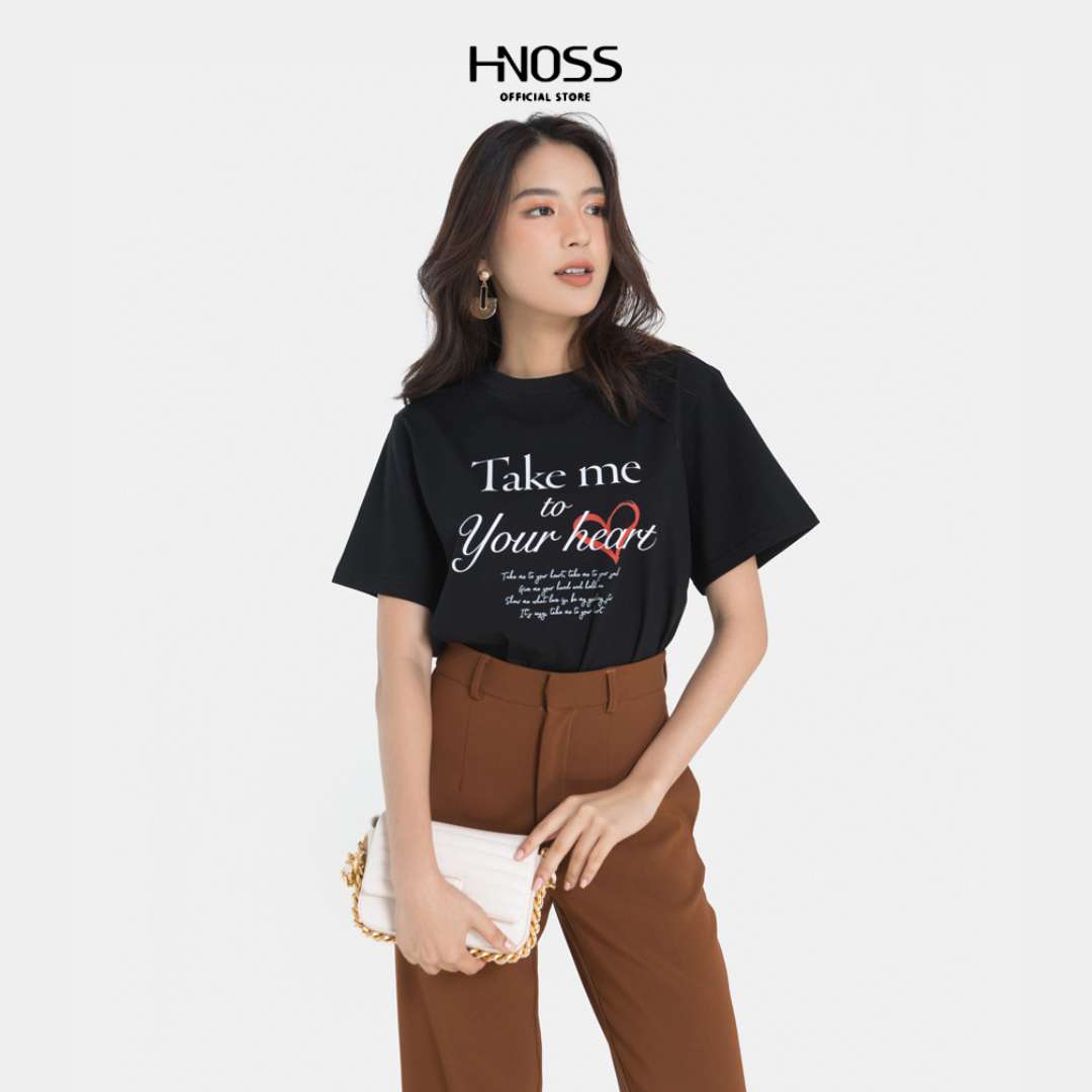 Áo thun nữ thời trang hnoss form body in chữ "take to heart". hnath028