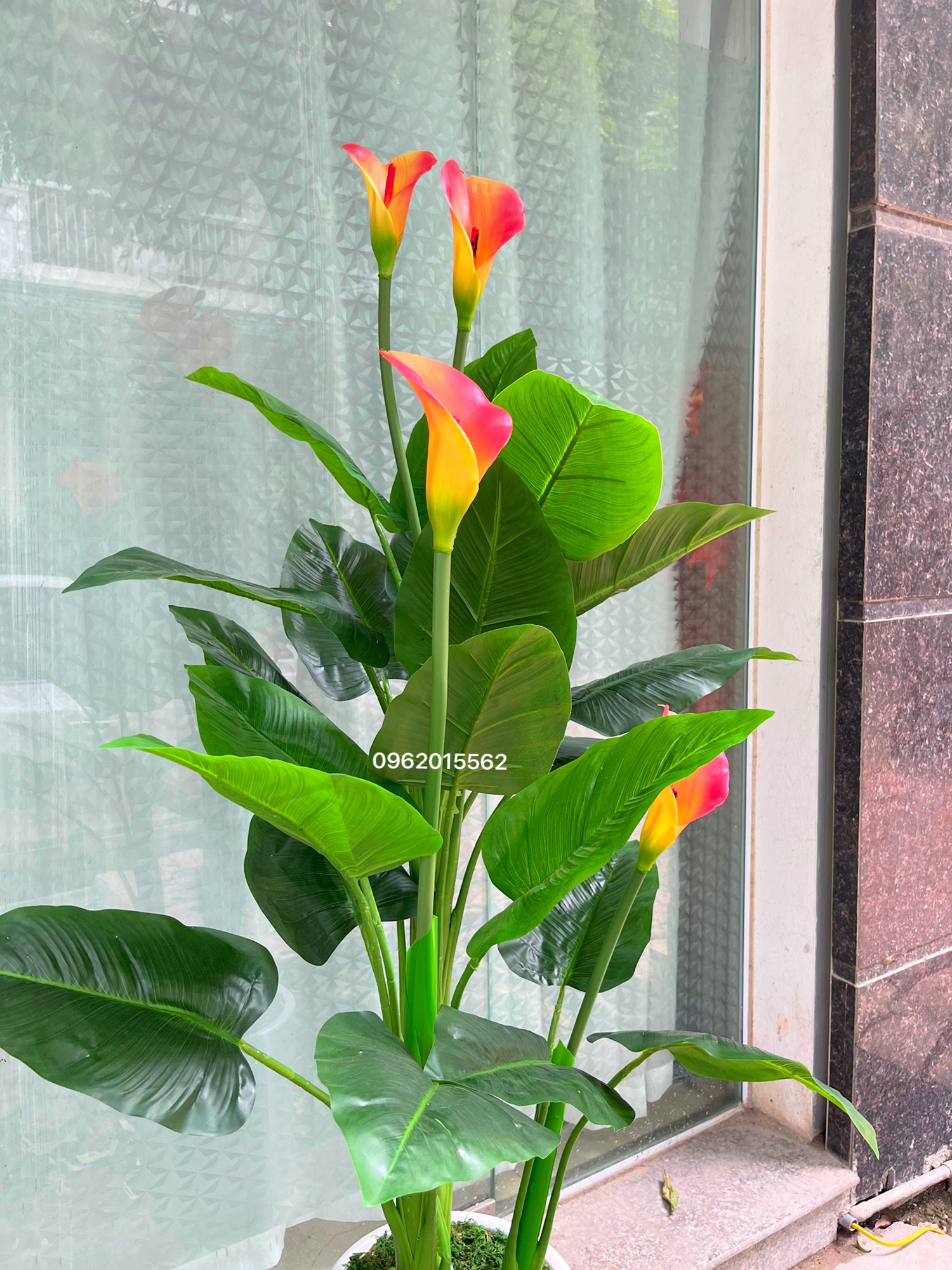 Hoa rum - Hoa cao su cao cấp 4 bông 1 bộ 3 nhánh độ cao 150cm (Không chậu)