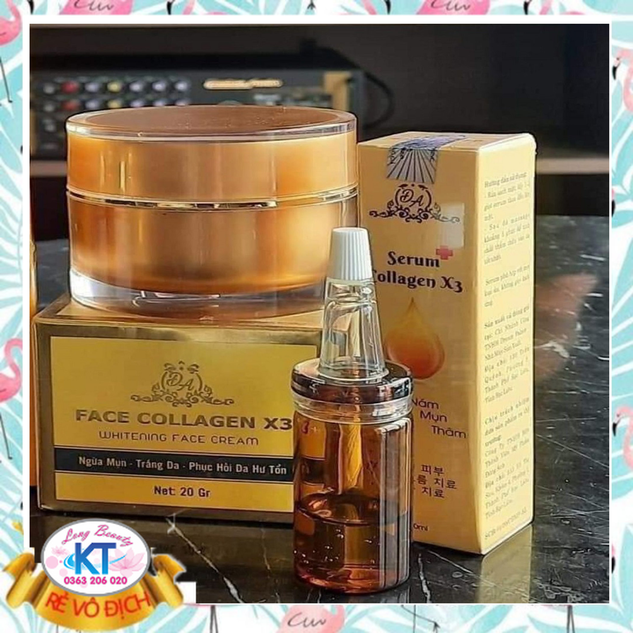 [Team Cào-Chính hãng-Mỹ Phẩm Đông Anh ] Kem Face Collagen x3 20gr và serum dưỡng Trắng da Ngừa mụn - Nám  Chất kem collagen nén - Nuôi dưỡng và trừ thâm,nám ,tàn nhang, sẹo mụn