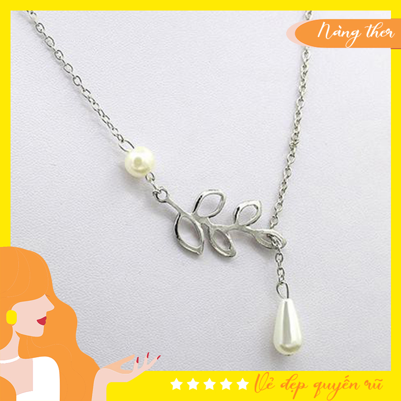 Dây chuyền hình lá gắn ngọc trai nàng ther