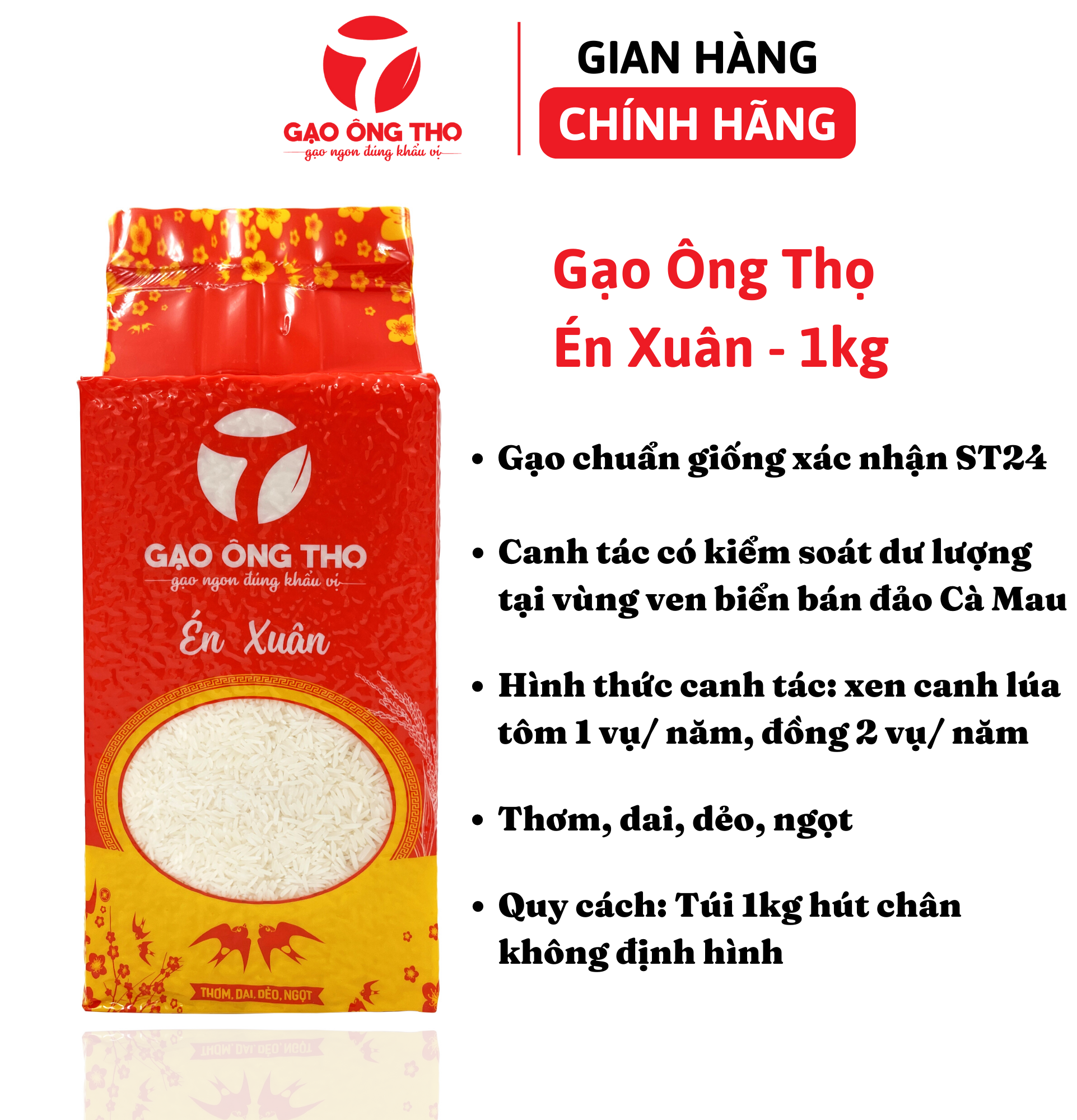 Gạo st24 – thương hiệu gạo ông thọ - cơm mềm, dẻo, dai, ngọt, thơm – túi hút chân không 1 kg