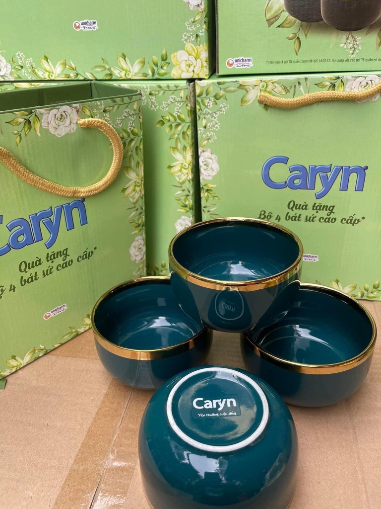 Bộ 4 chén sứ viền vàng hkm caryn - bộ 4 chén gốm sứ cao cấp viền vàng - chén, bát ăn cơm bằng sứ cao cấp
